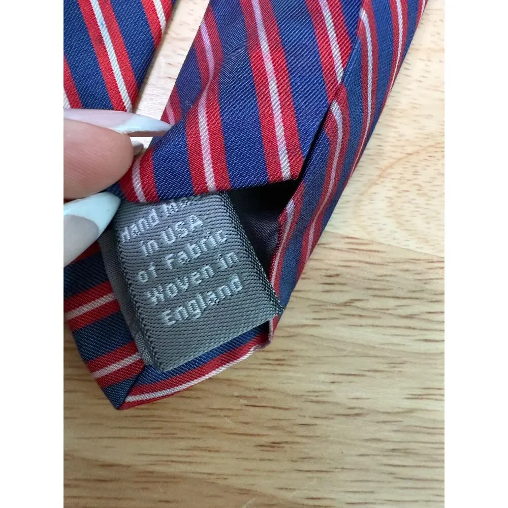 Hickey Freeman Men's Silk Neck Tie Navy Blue Red Silver Stripes